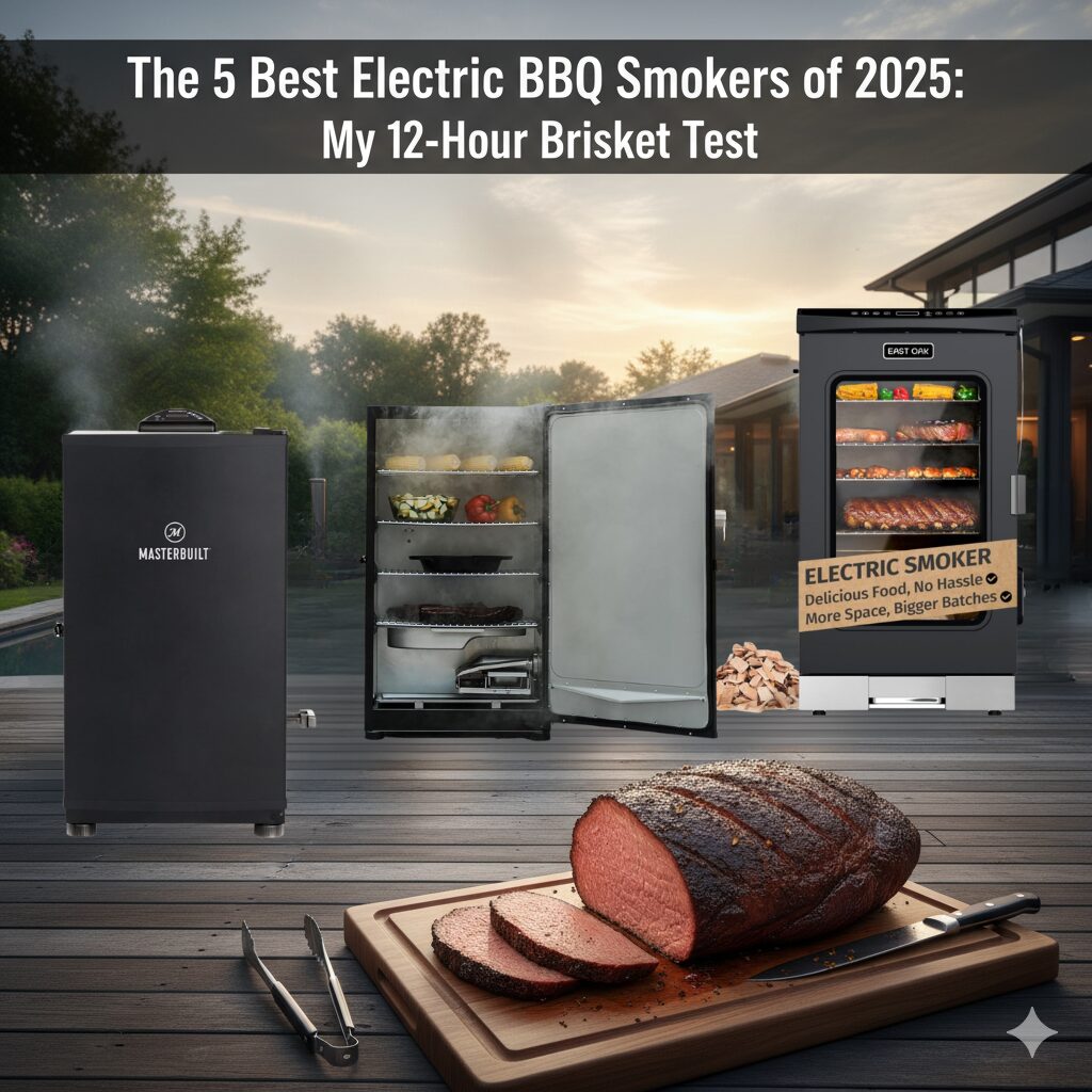 A Masterbuilt electric smoker smoking a brisket