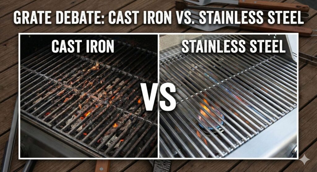 cast iron vs stainless steel grill grate