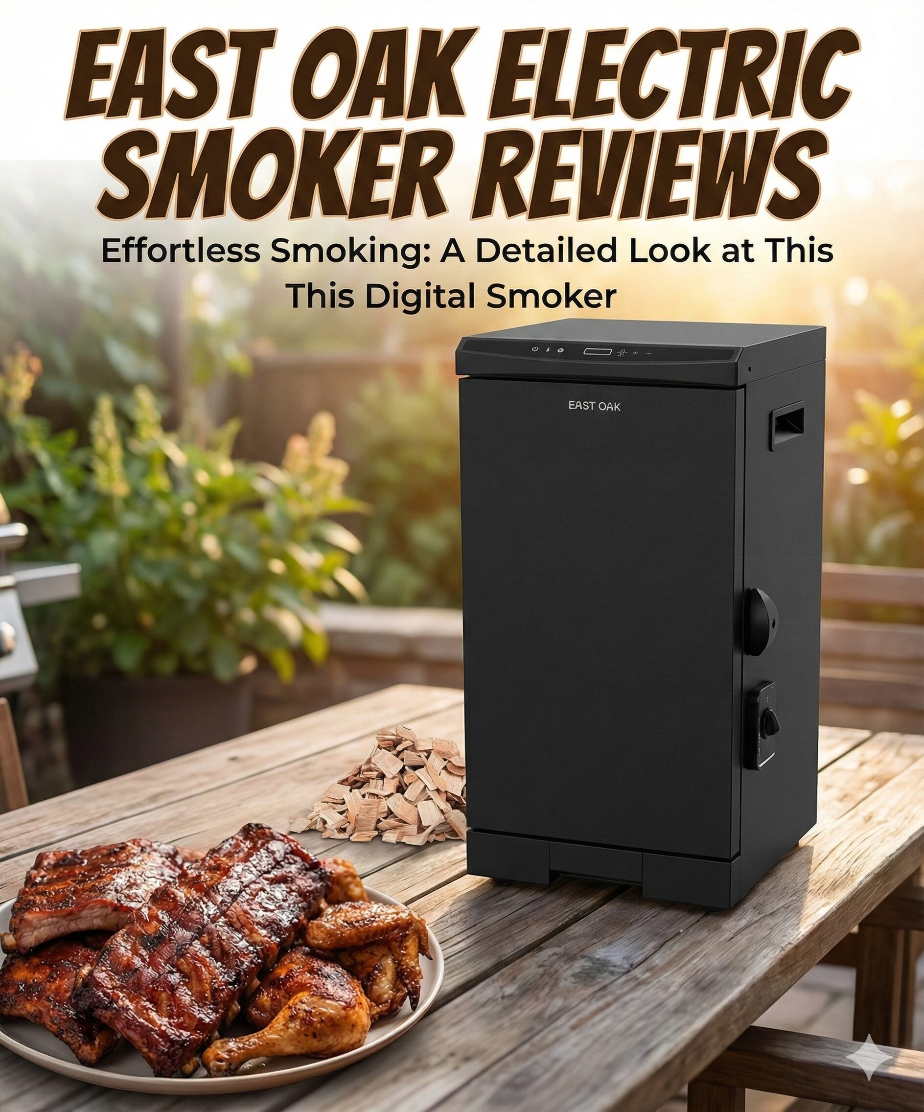 East Oak Digital Electric Smoker cooking ribs on a patio