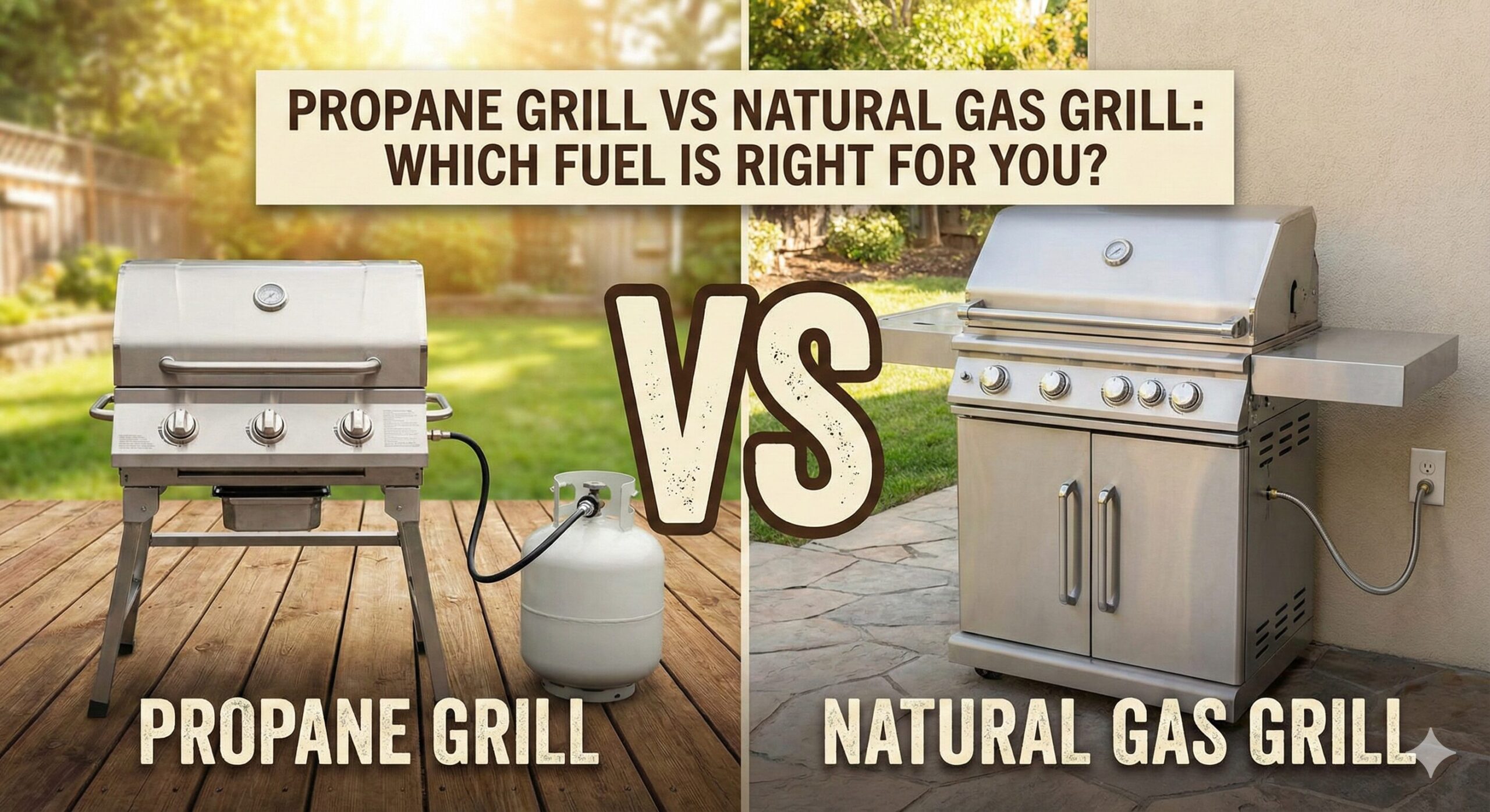 Propane grill vs natural gas grill comparison in a modern backyard kitchen