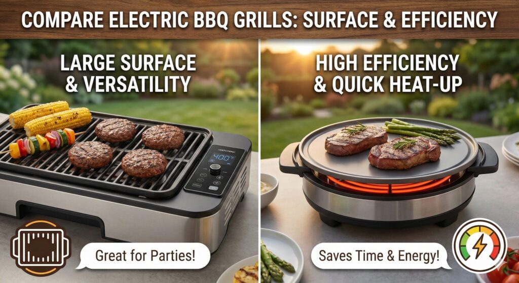 Compare Electric BBQ Grills by Surface and Efficiency